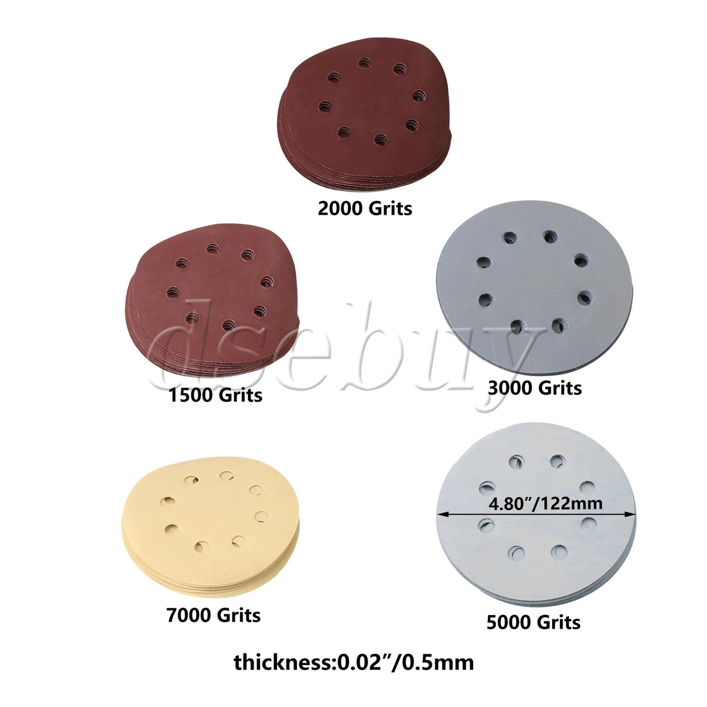 ya 14 50PCS 5 Inch Eight Hole Flocking Sandpaper Set Brown Wine 1500-7000