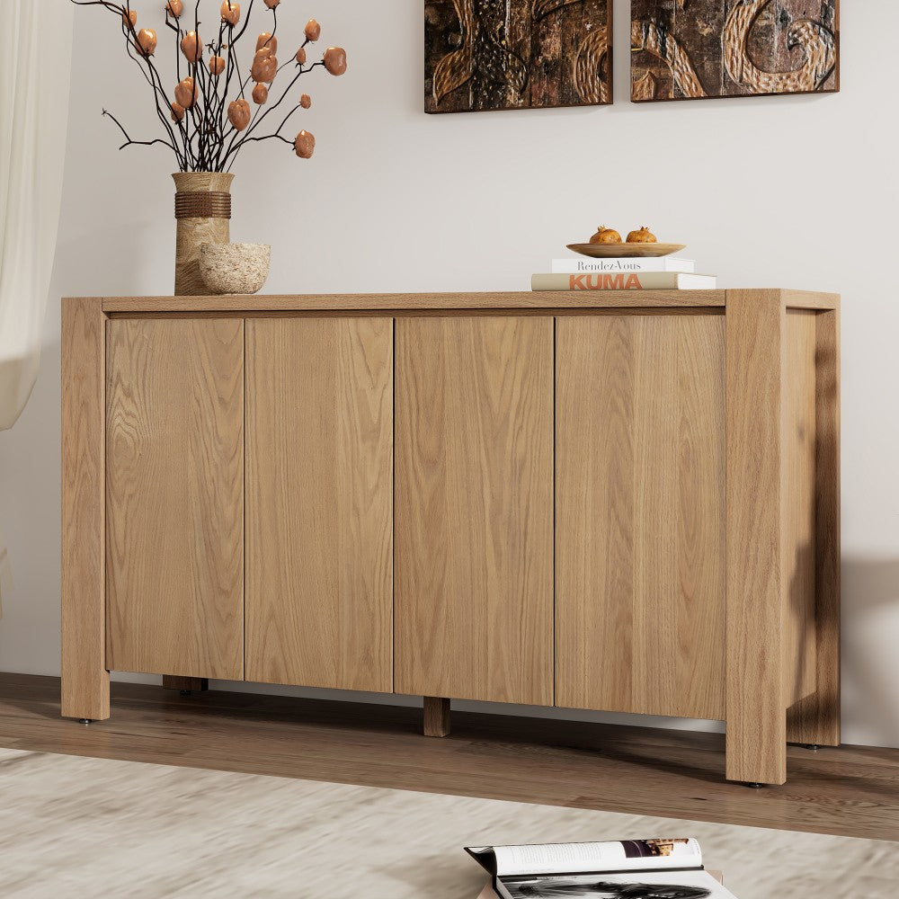 ya 28 Buffet Cabinet - 4-Door Retro Wood Sideboard, Adjustable Shelves Natural 