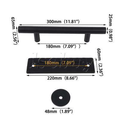 ya 14 Carbon Steel Round Handle Replacement Set for Sliding Barn Door Black 12 Inch