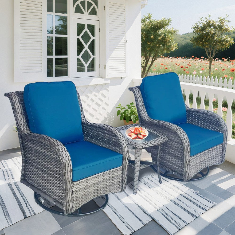 ya 28 Grey 3-Piece Wicker Patio Furniture Set,2 Hang Gliding Chairs + 1 Side Table