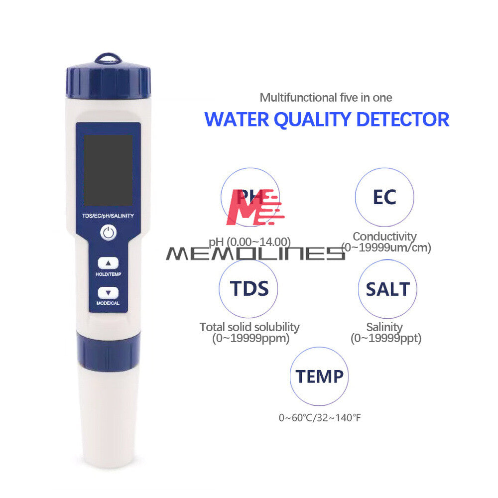 ya 26 5 In 1 Digital TDS/EC/PH/Salinity/Temperature Water Quality Beverages Monitor