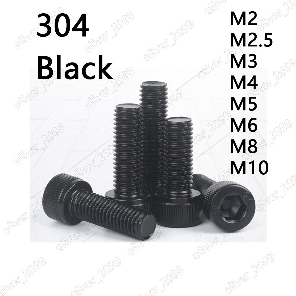 Black 304 Stainless Steel Hex Socket Bolts Cap Head Screws M2 M3 M4 M5 M6 M8 M10