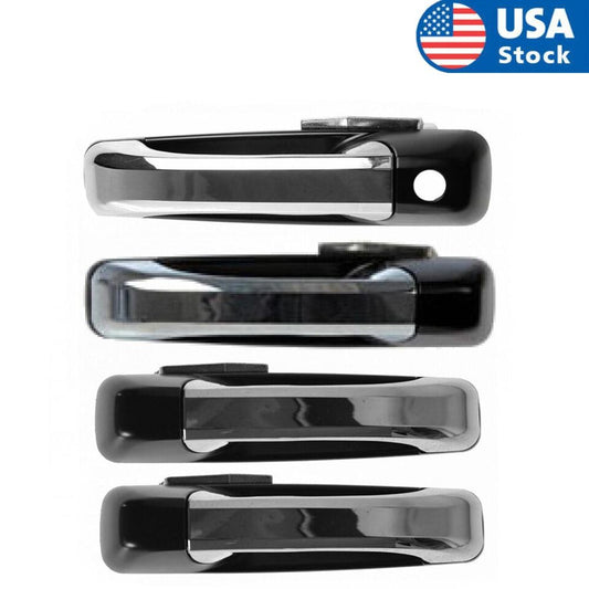 ya 13 5.27 4x Car Front & Rear Exterior Door Handle Set with Driver Chrome Black for Ram