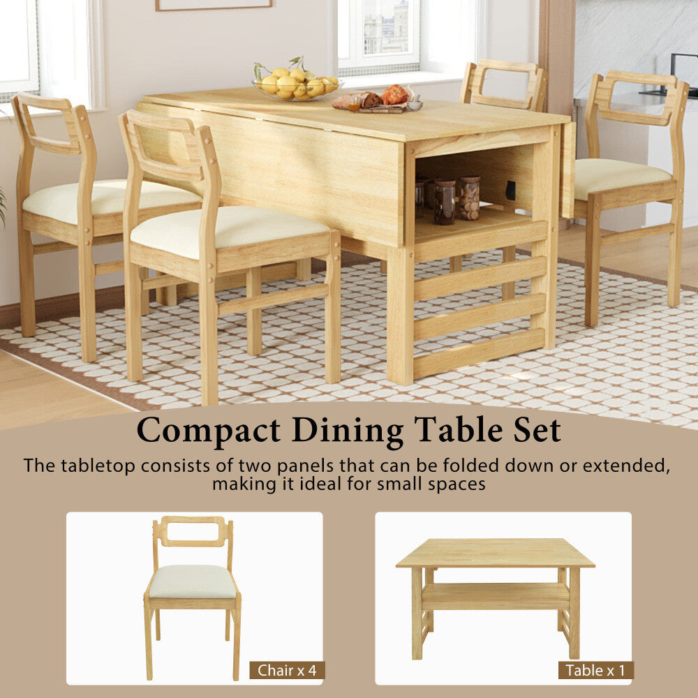 ya 28 Extendable 47.2'' Dining Table Set 5-Pc w/Storage & 4 Upholstered Chairs