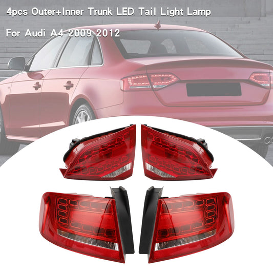 ya 1 8.5.1 4pcs Outer+Inner Trunk LED Tail Light Lamp for Audi A4 2009-2012