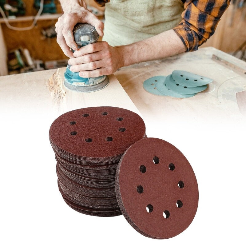 ya 14 100Pcs 5inch 8 Hole Sandpaper Adhesive Sandpaper Including 40# 60# 80# 120# 180#