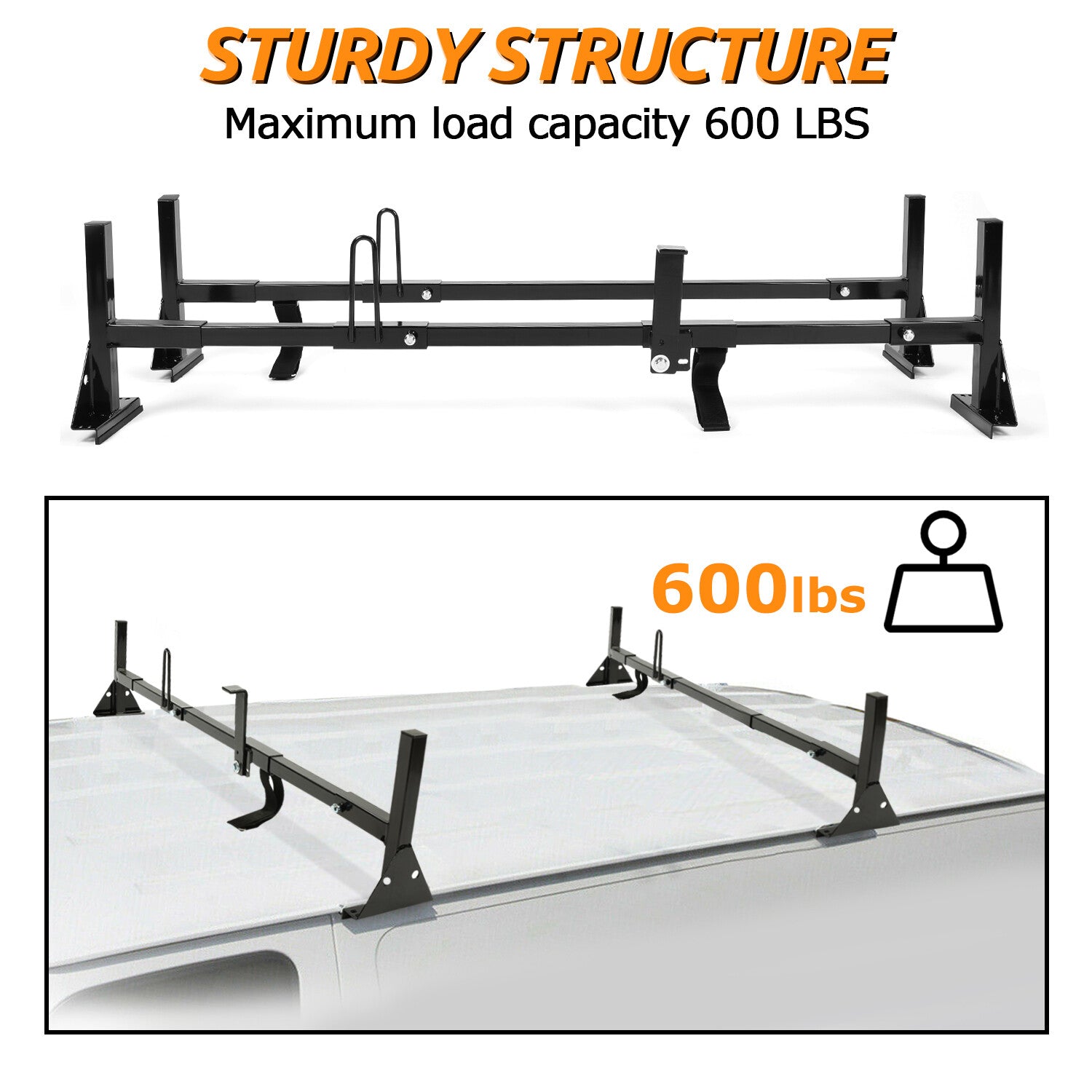 ya 5 8.7 for Chevy Express 2500/3500 for Ford E-150 96-up Fullsize Van Ladder Roof Rack 2 Bar