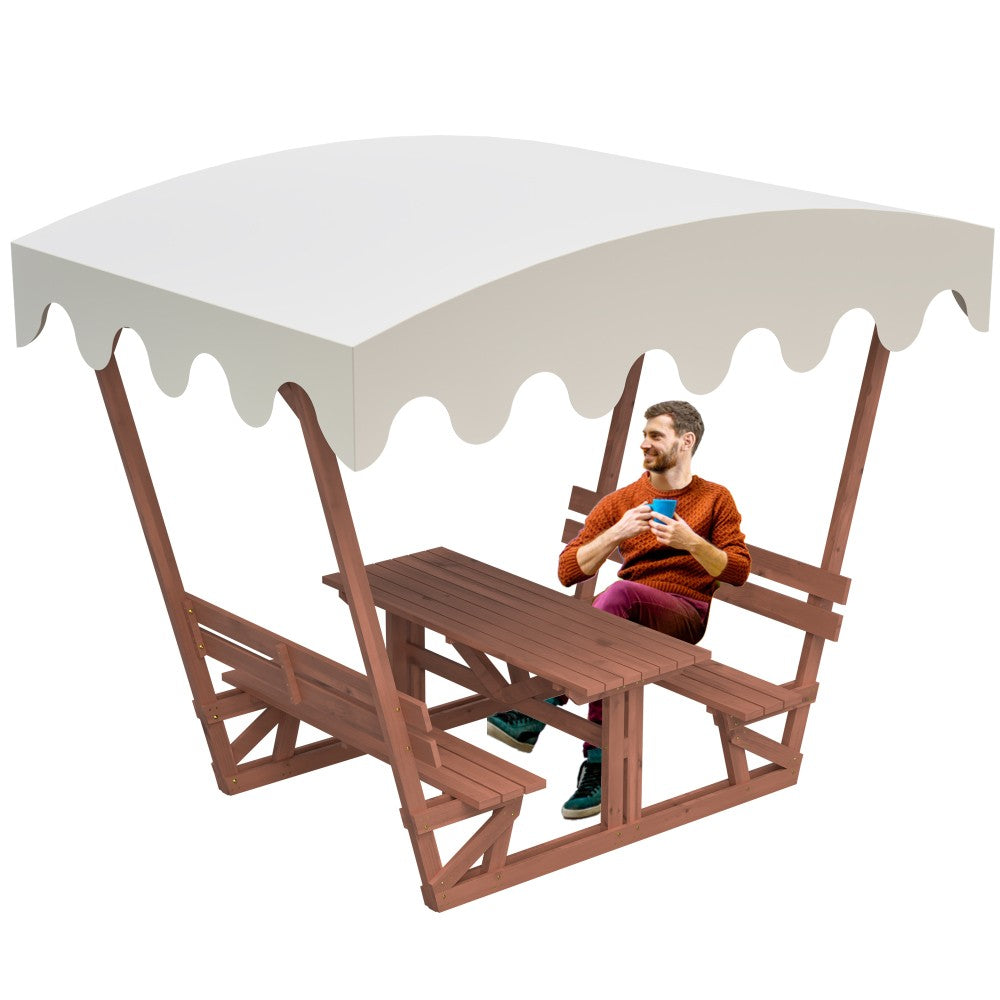ya 28 Outdoor Brown Waterproof Solid Wood Picnic Table & Bench Set ÿ Removable Canopy