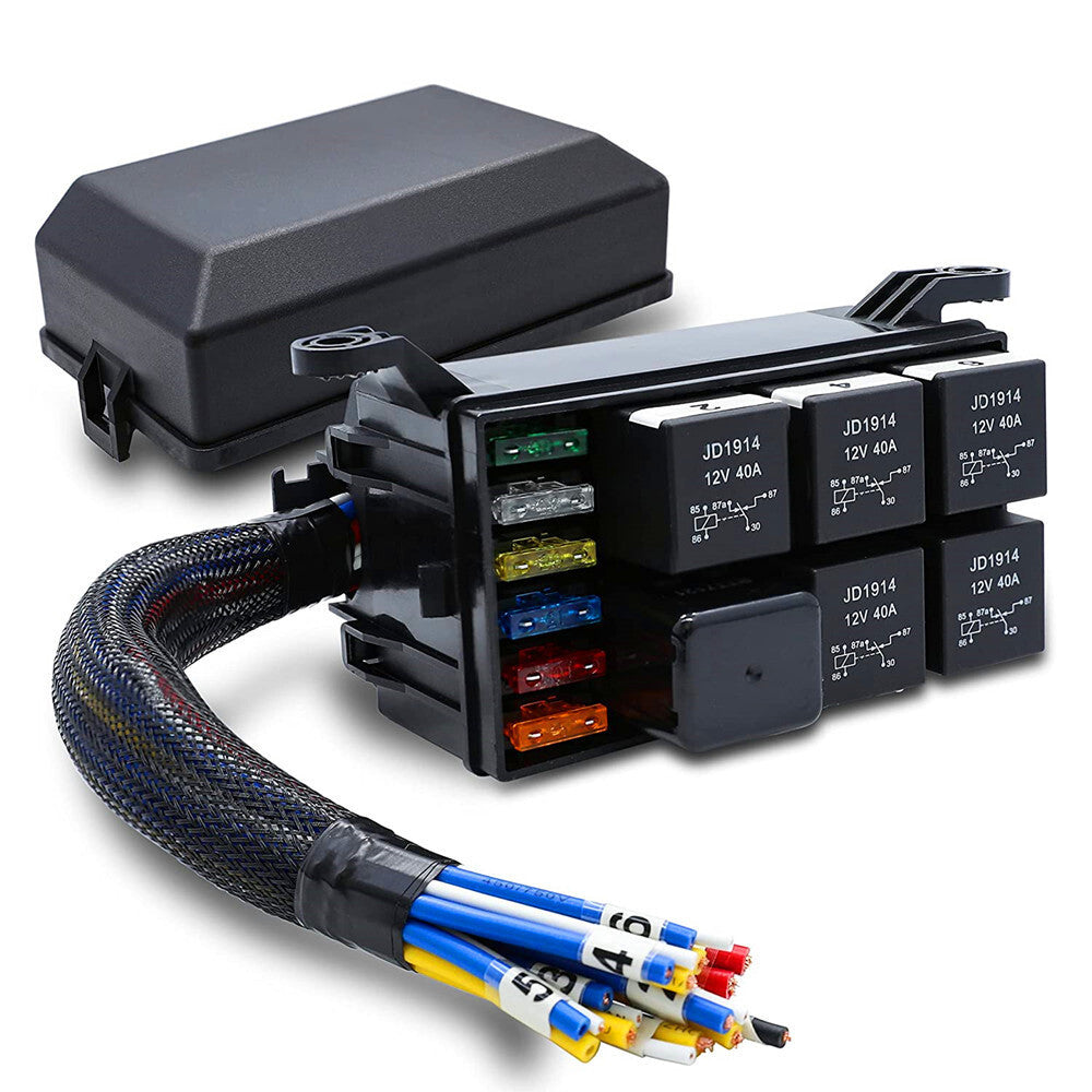 ya 5 8.7 6 Way 12V Car Truck Boat Fuse & Relay Box w/ Pre-Wires Universal JD1914 RTT7121