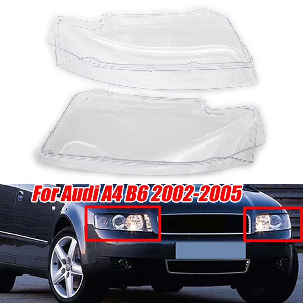 ya 4 6.22 Fit for Audi A4 B6 2002-05 Replacement Headlight Head Lamp Lens Cover Left + Right