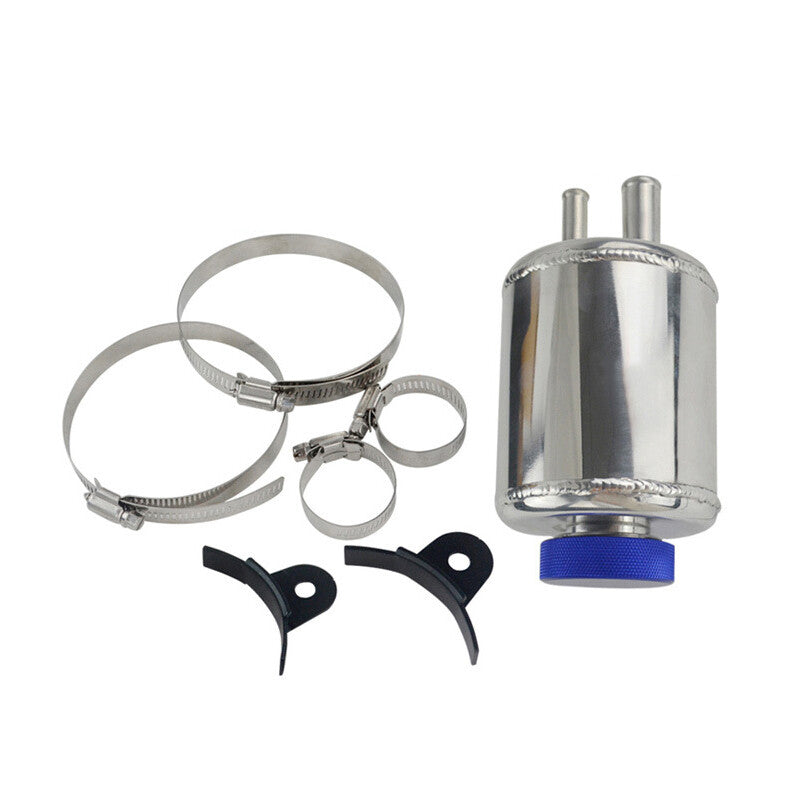 ya 5 8.7 Universal Aluminum Car Auto Power Steering Fluid Reservoir Tank Clamps Silver