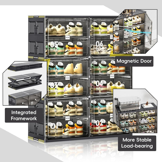 ya 28 6 Tiers 24 Pairs Hard Plastic Shoe Black Storage Organizer Cabinet Collapsible