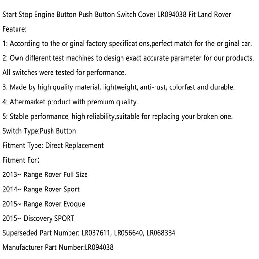 ya 1 8.5.3 Start Stop Engine Button Push Button Switch Cover LR094038 Fit for Land Rover SPORT