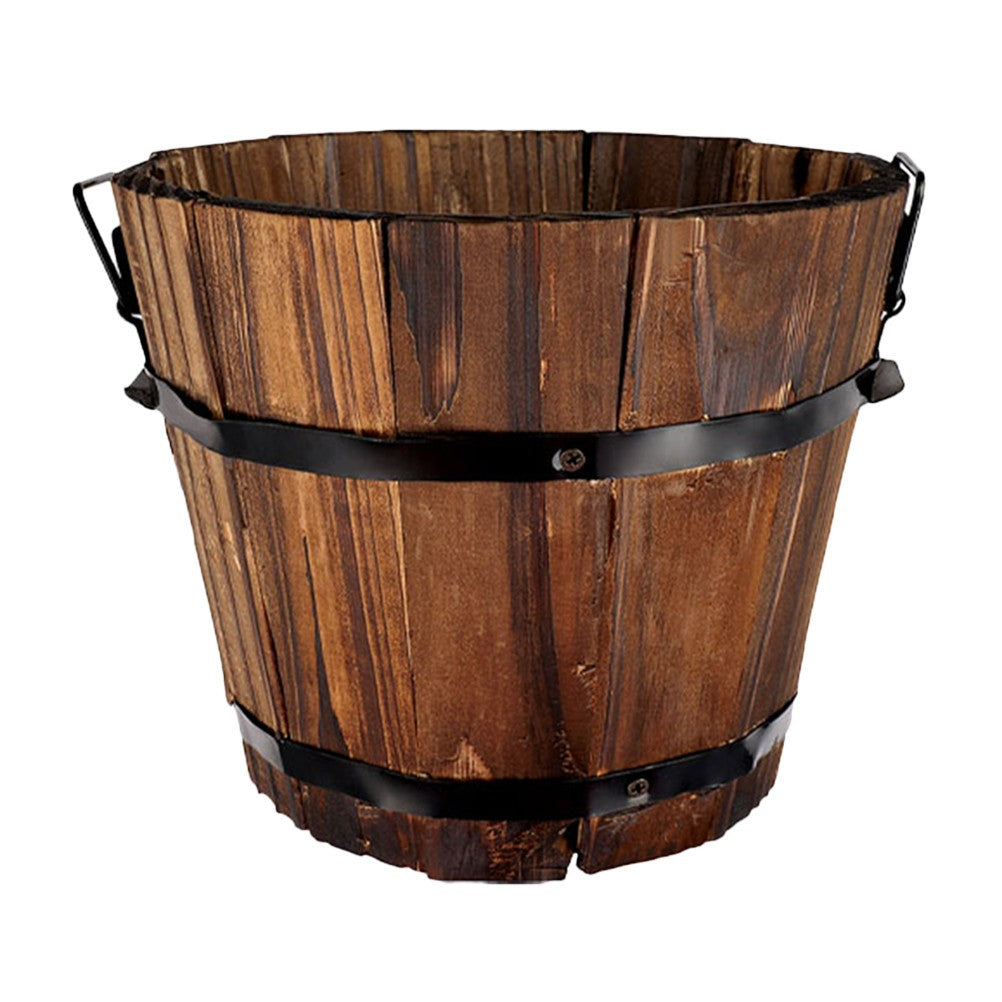 ya 14 Small Wood Barrel Planter Pot Carbonized Wood Vegetable Planter Box for Patio