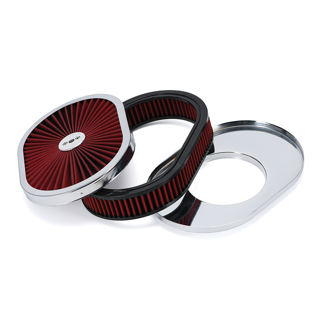 ya 5 8.7 Universal Super Flow 12 Oval Washable Air Cleaner Red Element & Chrome Lid GM