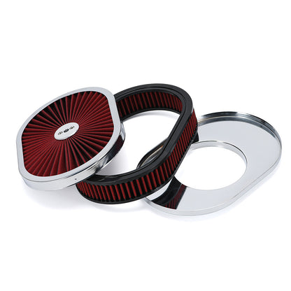 ya 5 8.7 Universal Super Flow 12 Oval Washable Air Cleaner Red Element & Chrome Lid GM