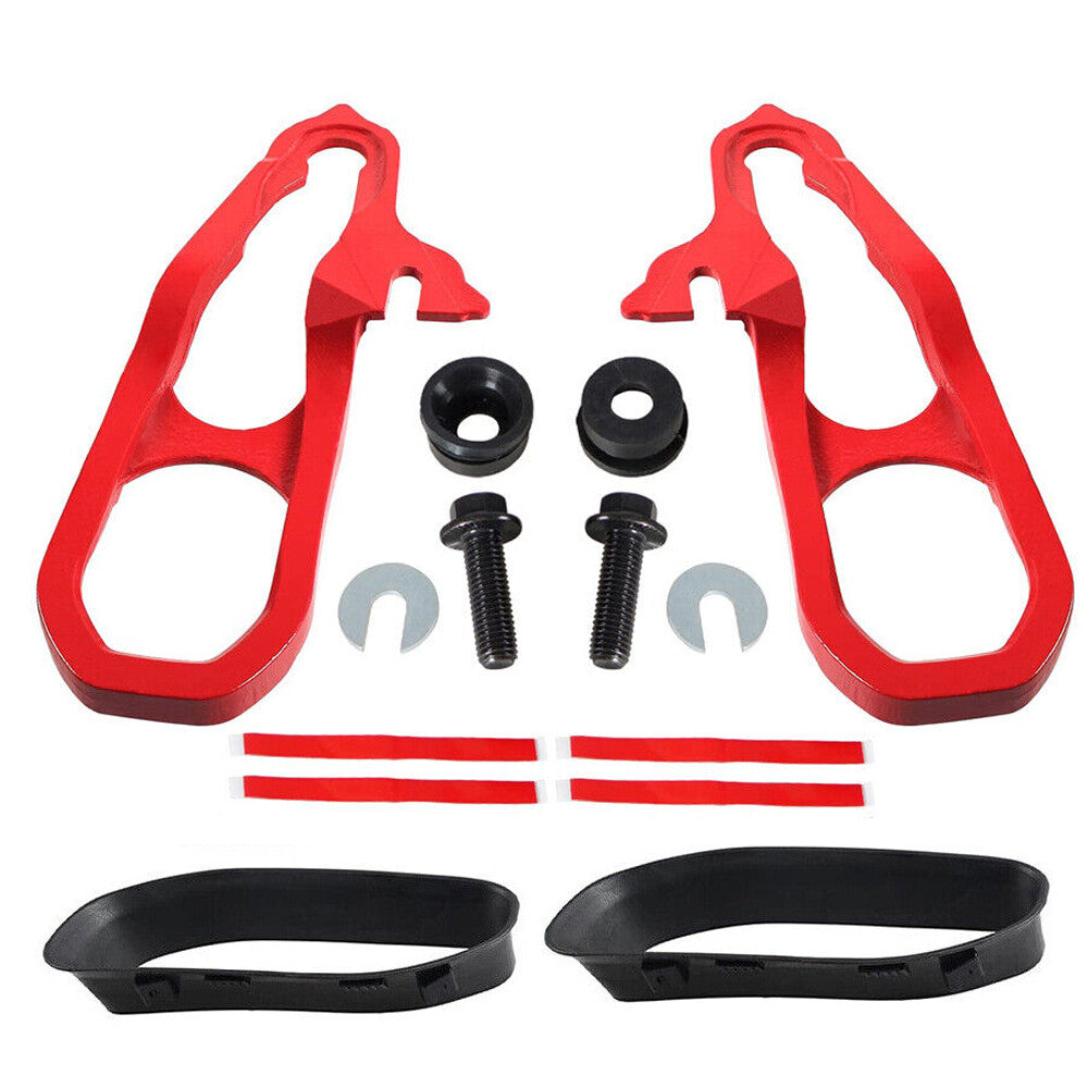 ya 2 6.26.2 Front LH & RH Red Tow Hooks w/ Hardware for 2019-2022 for Ram 1500 DT Heavy Duty
