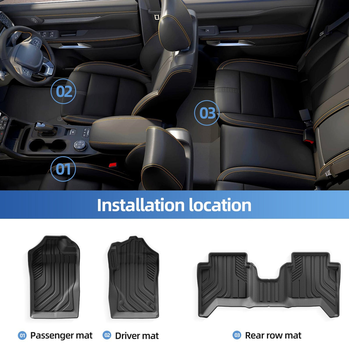 ya 5 8.7 for Ford Ranger 2023 2024 3D TPE Car Floor Mat Waterproof Carpets Right Rudder