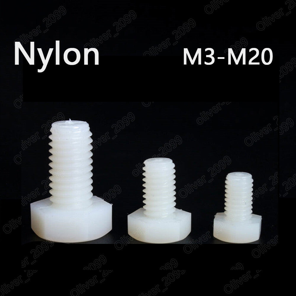 M3-M20 White Plastic Nylon Hexagon Bolts Hex Head Cap Screws DIN933