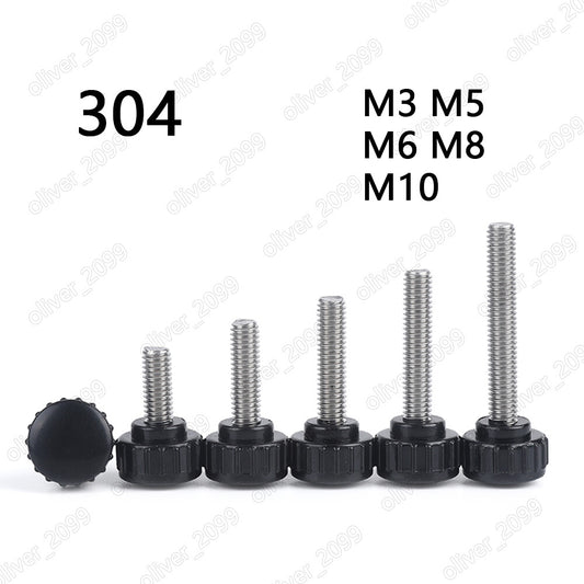 304 Stainless Steel Black Plastic Round Head Knurled Thumb Screws M3 M4 M5 M6 M8
