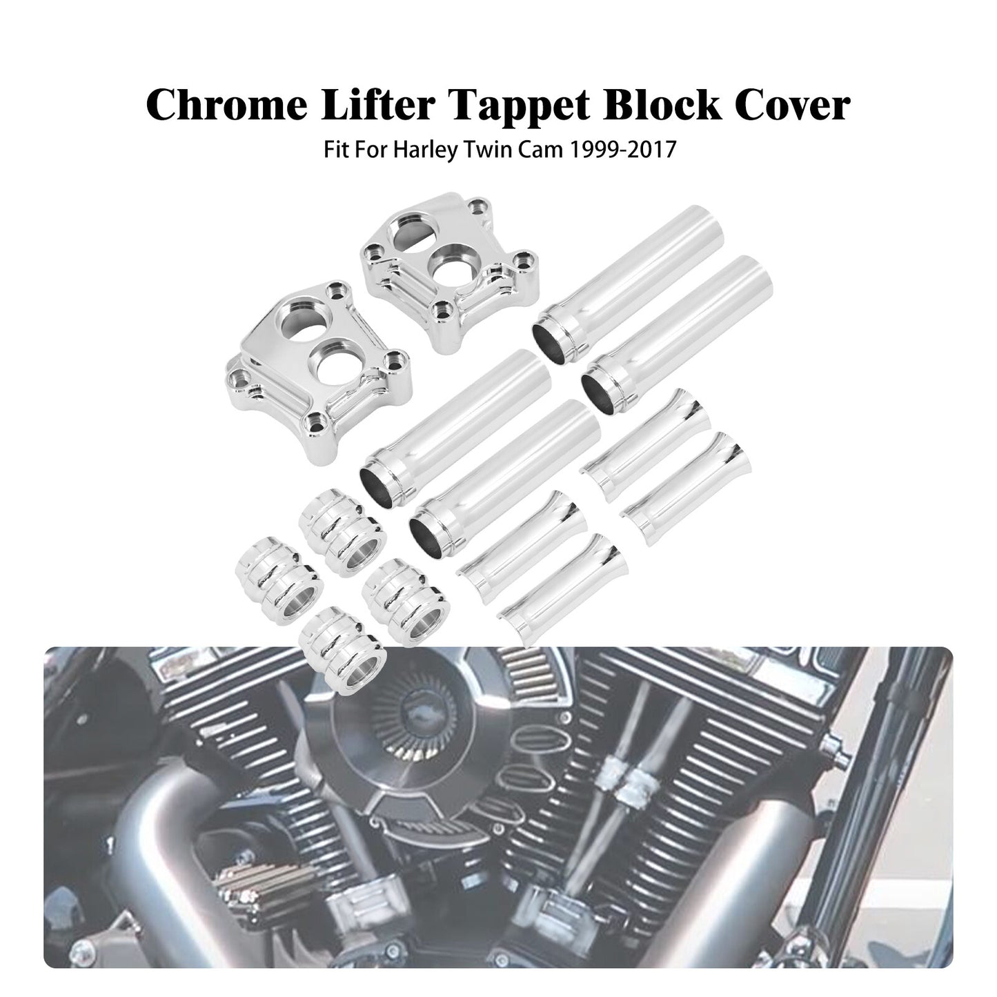 ya 5 8.7 Chrome Engine Pushrod Tube Lifter Tappet Block Cover for Harley Touring Twin Cam