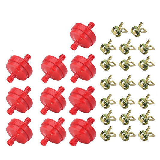 ya 17 Red Inline Fuel Filter For with 20xHose Clamps Clips Fits 1/4in
