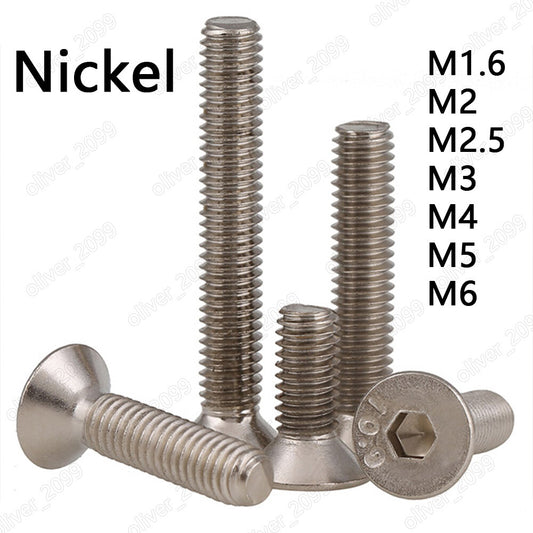 Nickeled Steel Hex Socket Bolts Countersunk Head Screws M1.6 M2 M3 M4 M5 M6 M8