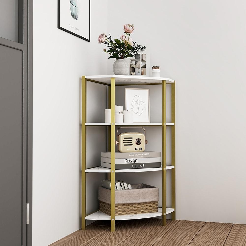 ya 28 4-Tier White Corner Shelf Bookcase Freestanding Plant Stand For Living Room