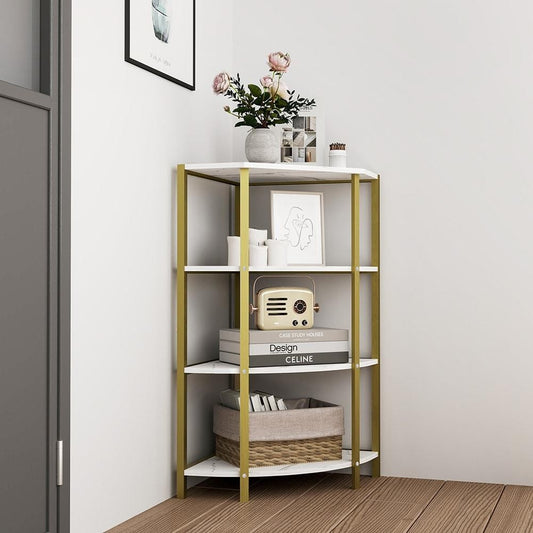 ya 28 4-Tier White Corner Shelf Bookcase Freestanding Plant Stand For Living Room
