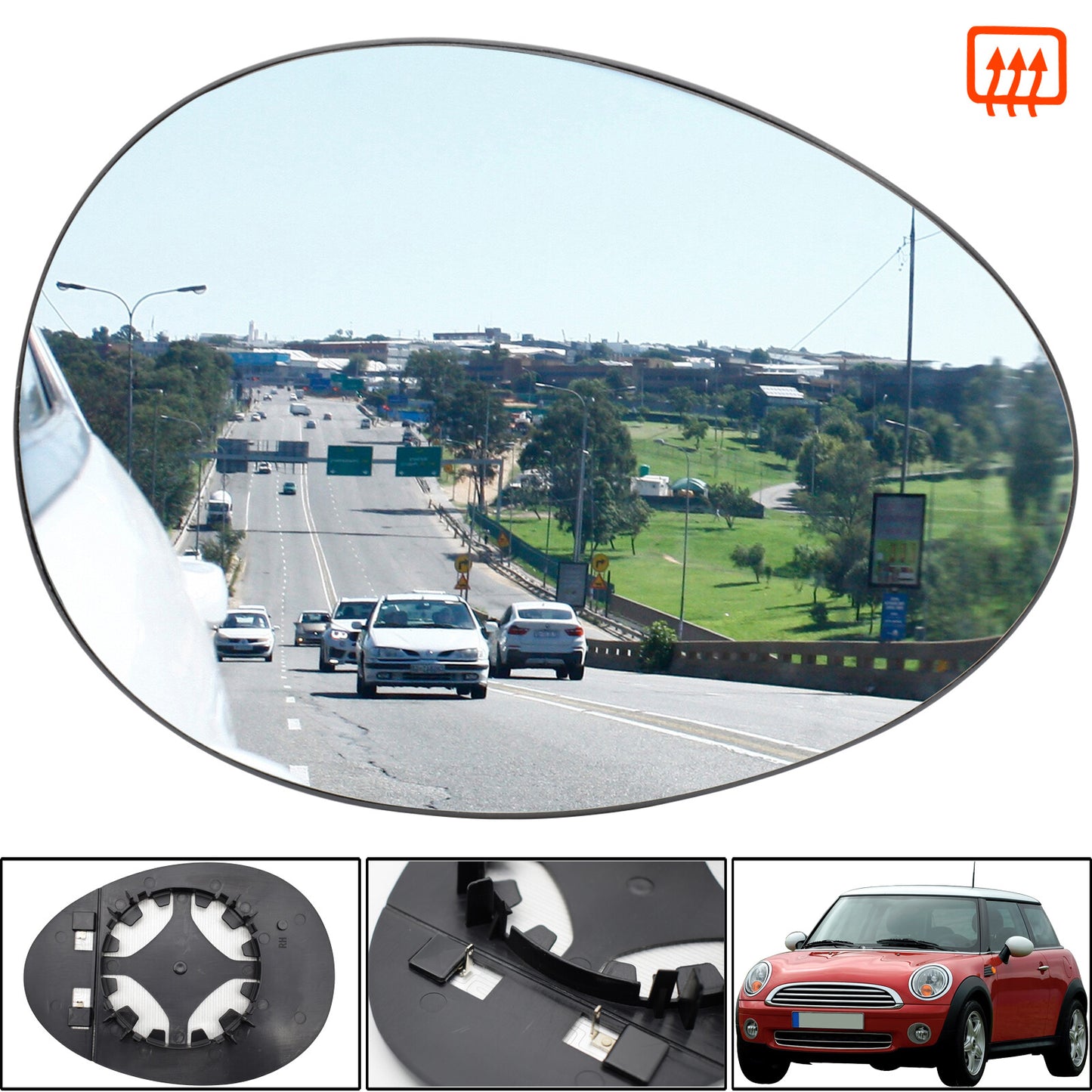 ya 3 6.25.2 for Mini Cooper One 06-13 Right Hand Side Wing Mirror Glass Heated Convex Hatch