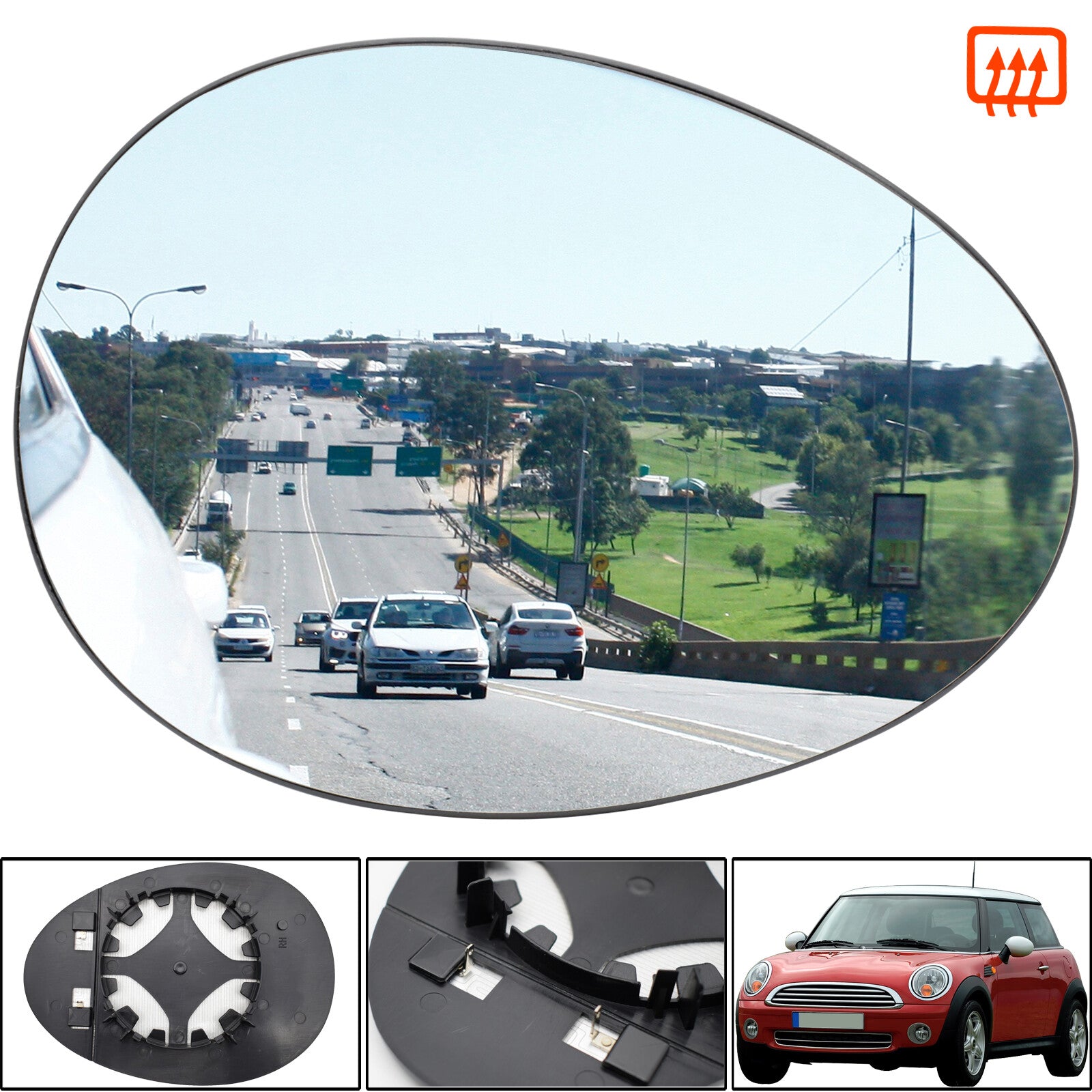 ya 3 6.25.2 for Mini Cooper One 06-13 Right Hand Side Wing Mirror Glass Heated Convex Hatch