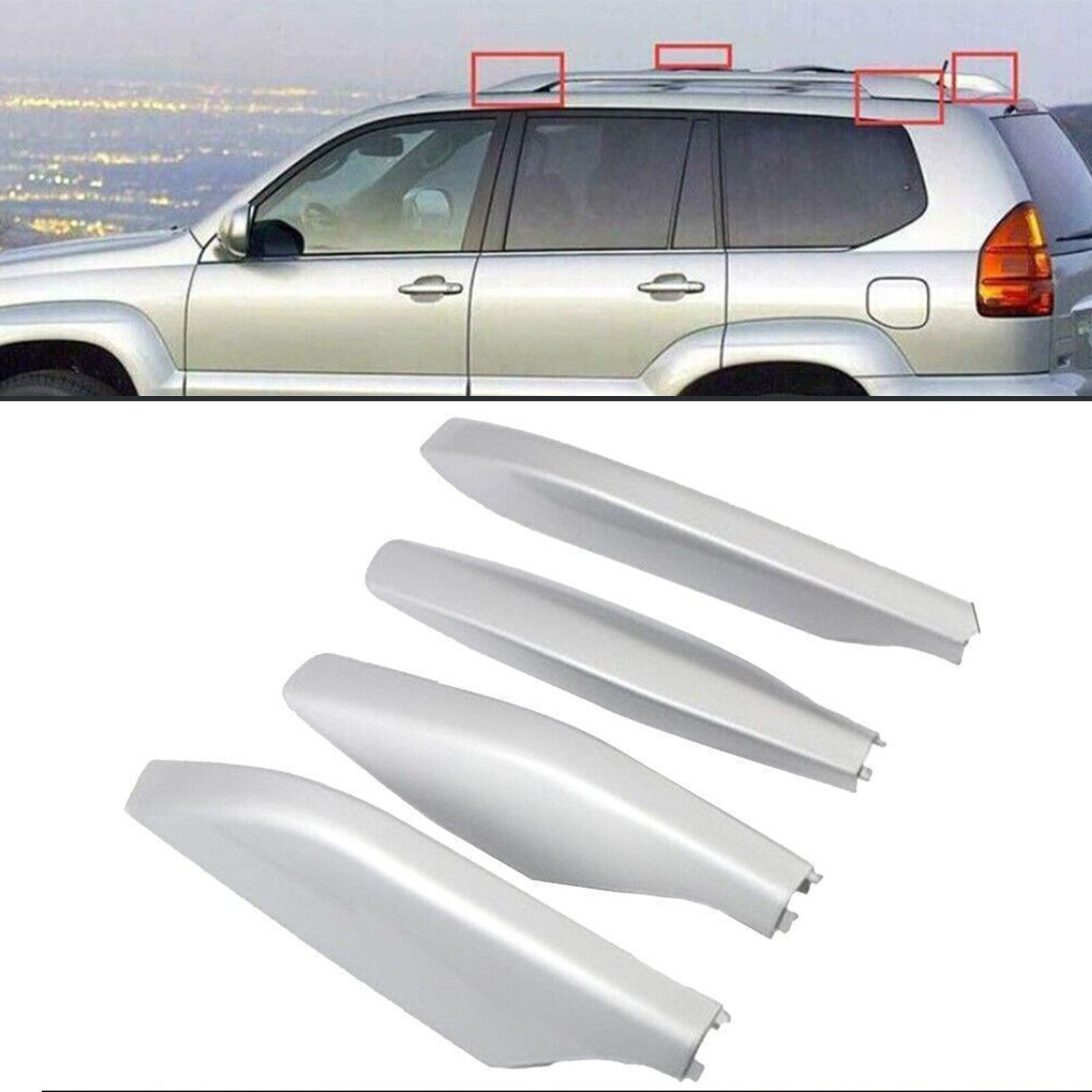 ya 5 8.7 4 Pack Silver Roof Rack Rail End Cap Replacement Shell for Lexus GX470 2003 - 2009