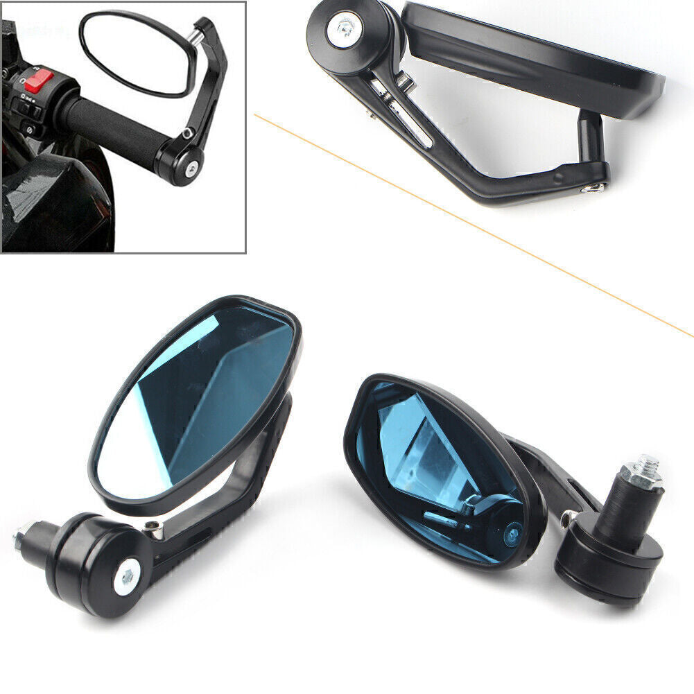 ya 4 6.21 7/8 Universal Aluminum Handle Bar End Oval Rear View Side Mirrors Black