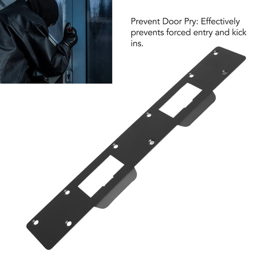 ya 14 Black Door Strike Plate Double Holes Steel Reinforced Strong Easy Install