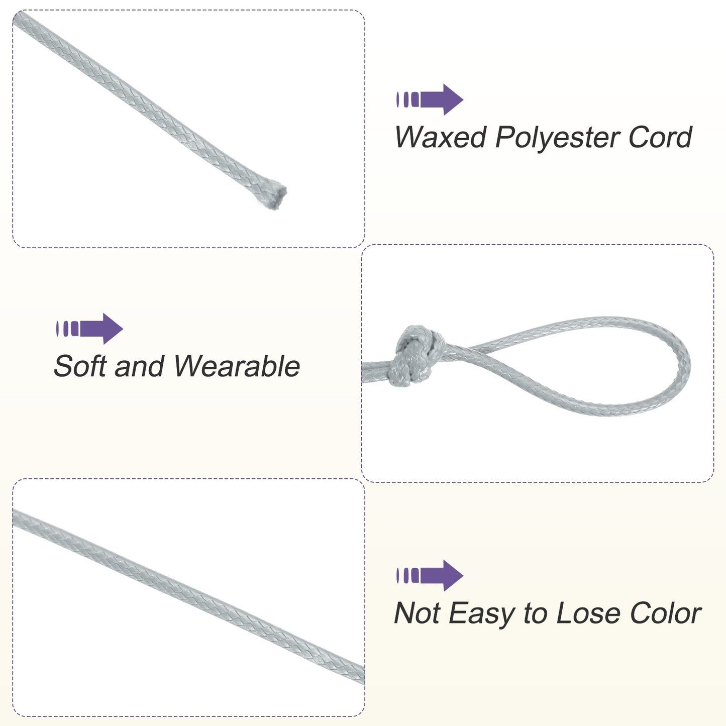 ya 5 8.7 Gray 2mm Waxed Cord 11 Yard Wax Bead Thread String for Jewelry Make