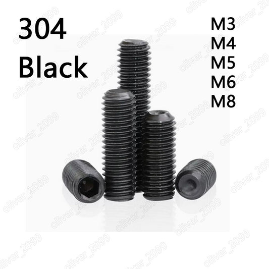Black 304 Stainless Steel Hex Socket Set Screws Cup Point Grub Screw M4 M5 M6 M8