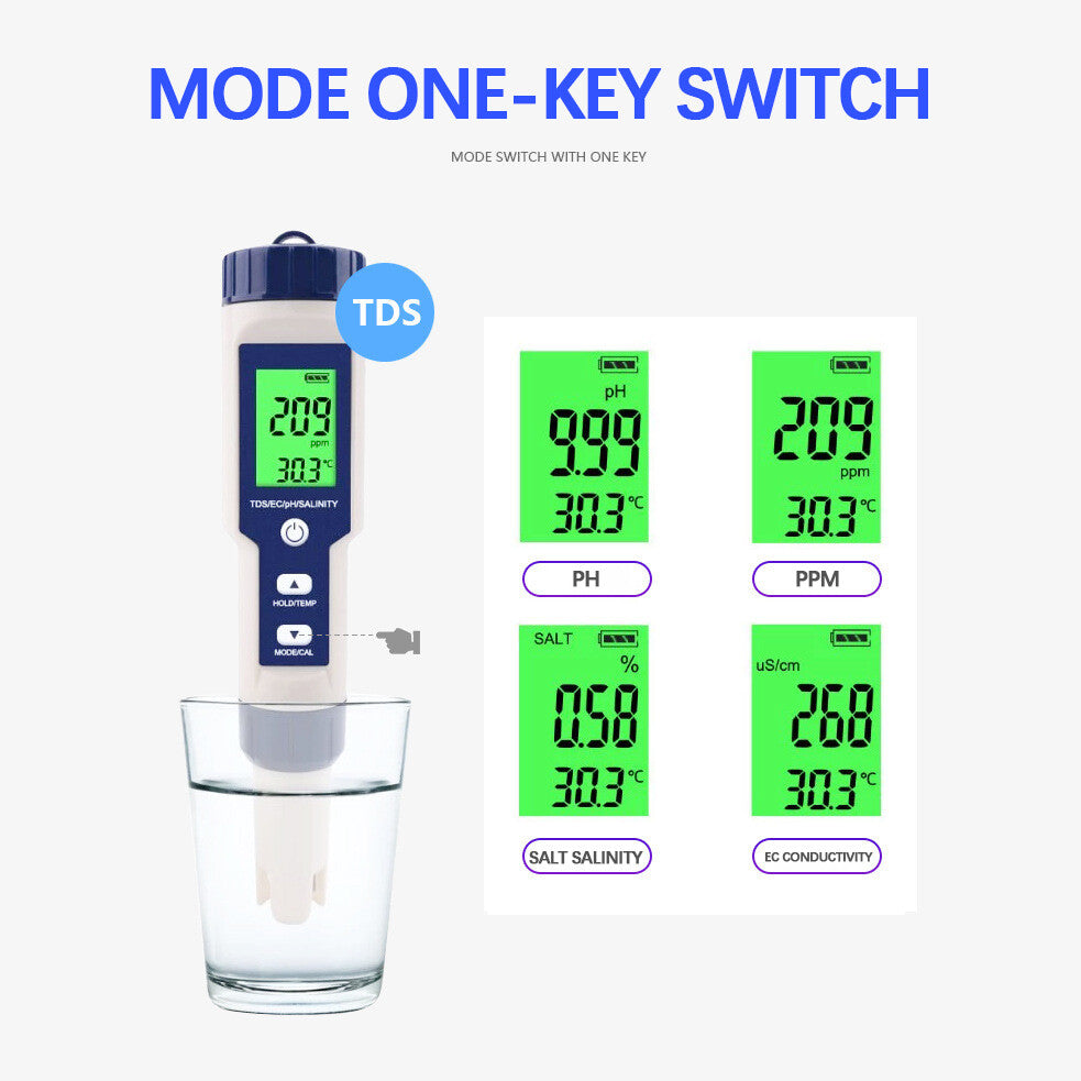 ya 26 Digital 5 in1 Water Quality Tester Pen TDS/EC/PH/Salinity/Temperature Meter