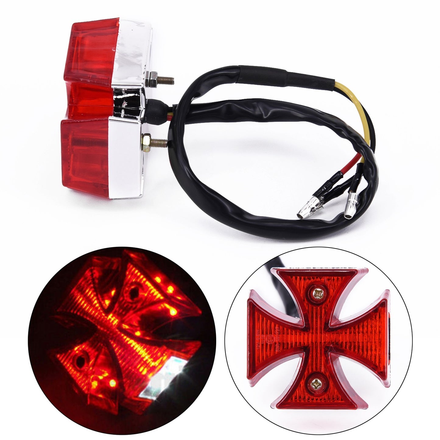 ya 3 6.25 Cross Motorcycle Tail Light Chrome ABS DC 12V Choppers Bike Maltese Rear Brake