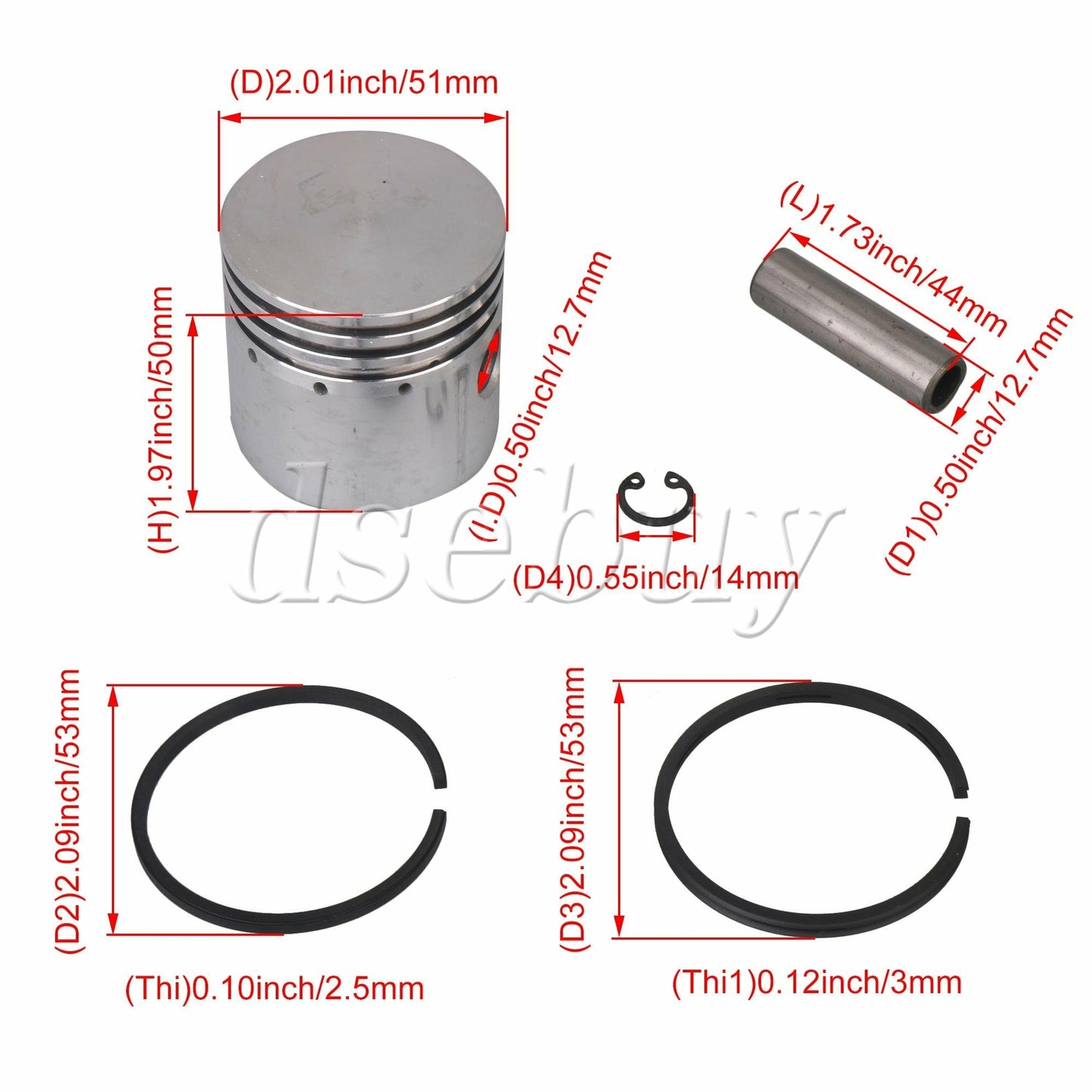 ya 14 51 Piston Parts for Air Compressor with Piston Rings Pin and Circlips Metal
