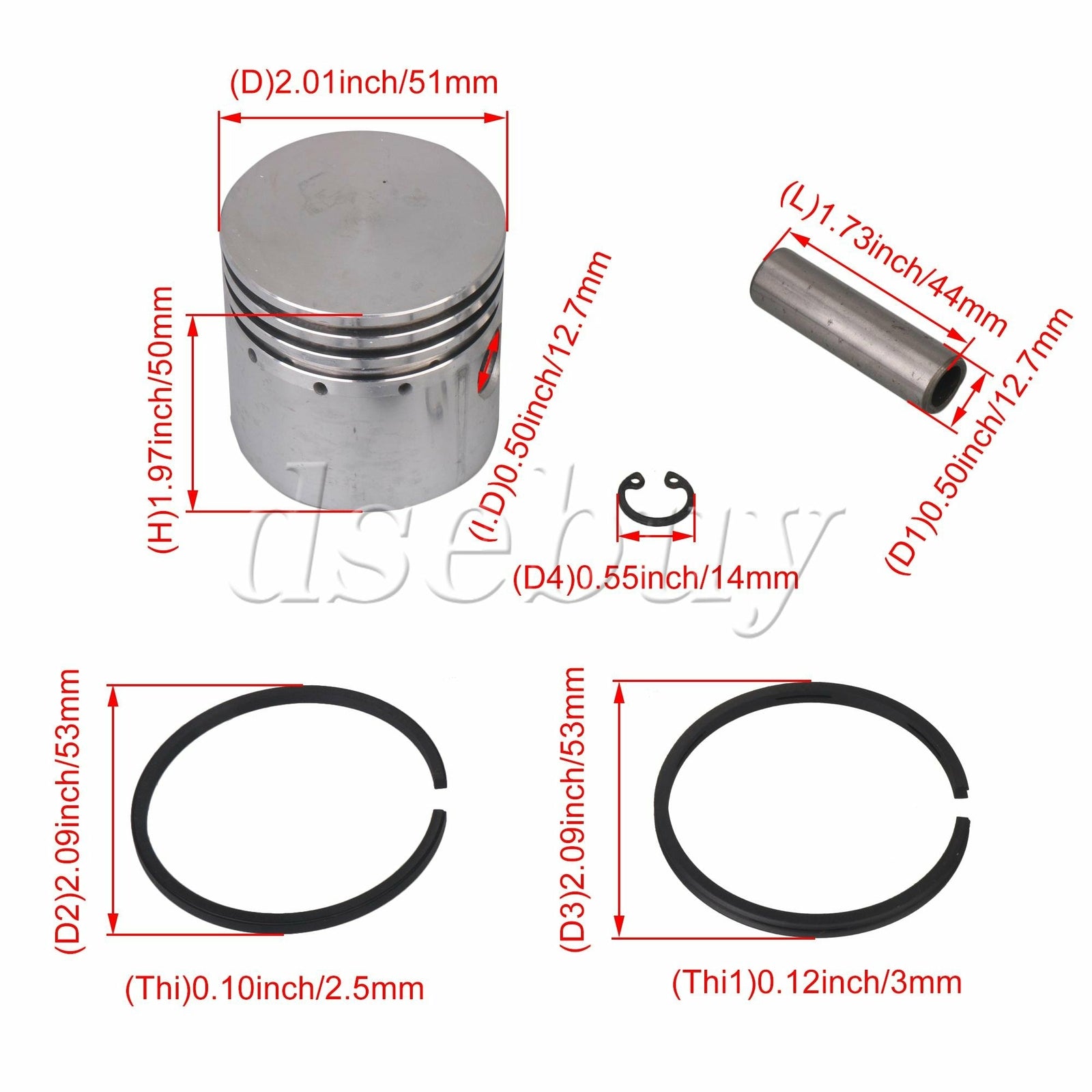 ya 14 51 Piston Parts for Air Compressor with Piston Rings Pin and Circlips Metal