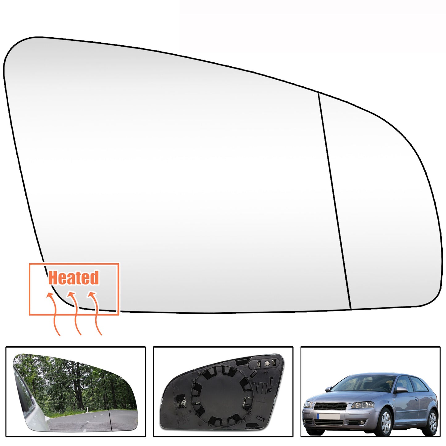 ya 3 6.25.2 for Audi A3 8P A4 A6 03-08 Right Side Wing Mirror Glass Heated Aspherical Clear