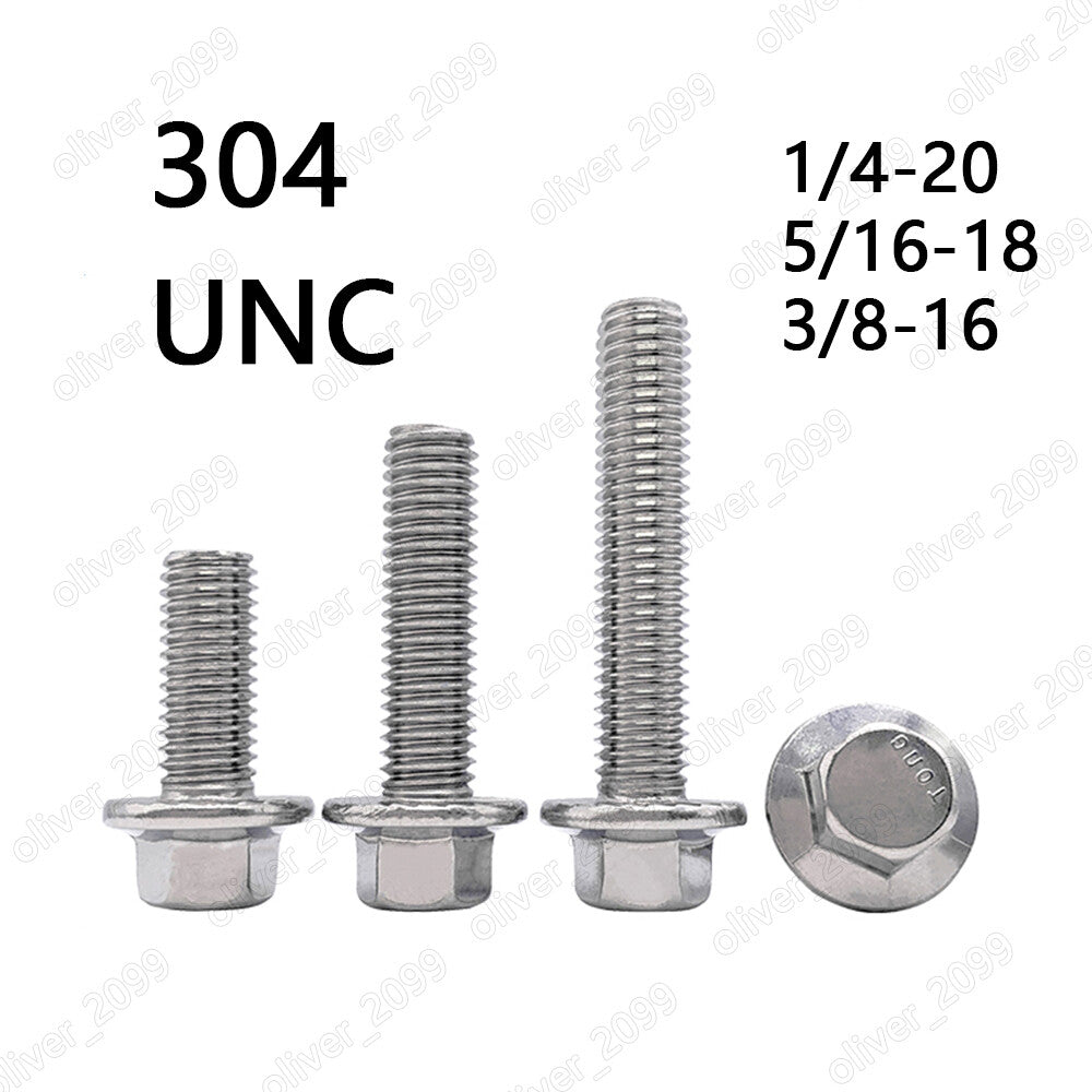 304 Stainless Steel Hexagon Flange Bolts Hex Flange Head Screws 1/4 5/16 3/8