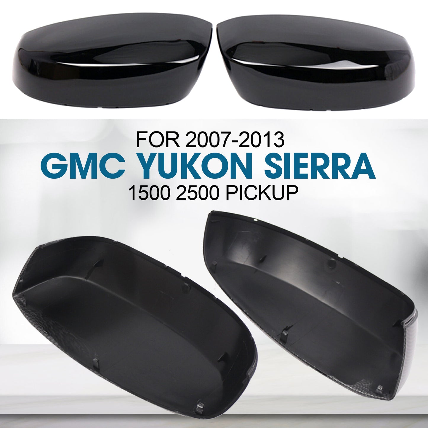 ya 1 8.5.3 For 2007-2013 for GMC for Yukon for Sierra 1500 2500 Gloss Black Rearview Mirror Cover Cap