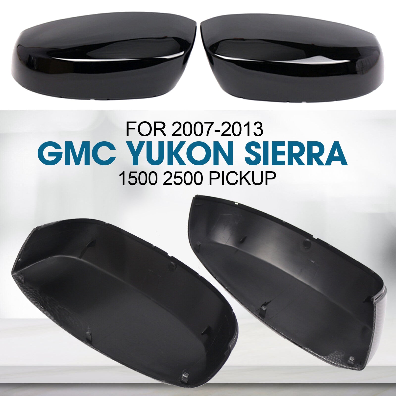 ya 1 8.5.3 For 2007-2013 for GMC for Yukon for Sierra 1500 2500 Gloss Black Rearview Mirror Cover Cap