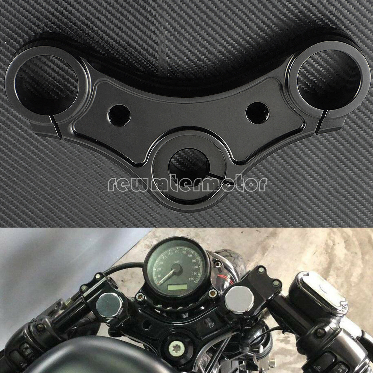 ya 1 7.8 Motorcycle Black Top Triple Clamps w/Riser Holes Fit For Sportster XL 883 04-16