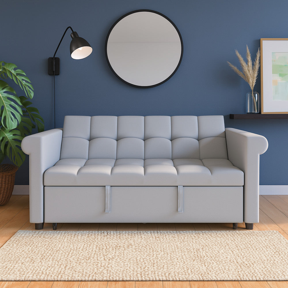ya 28 2-Seater Convertible Velvet Loveseat Sofa Bed-Gray Pull-Out,Side Pocket,Compact