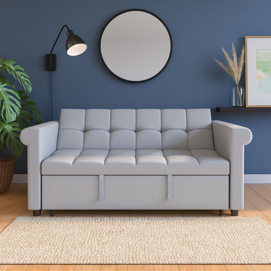 ya 28 2-Seater Convertible Velvet Loveseat Sofa Bed-Gray Pull-Out,Side Pocket,Compact