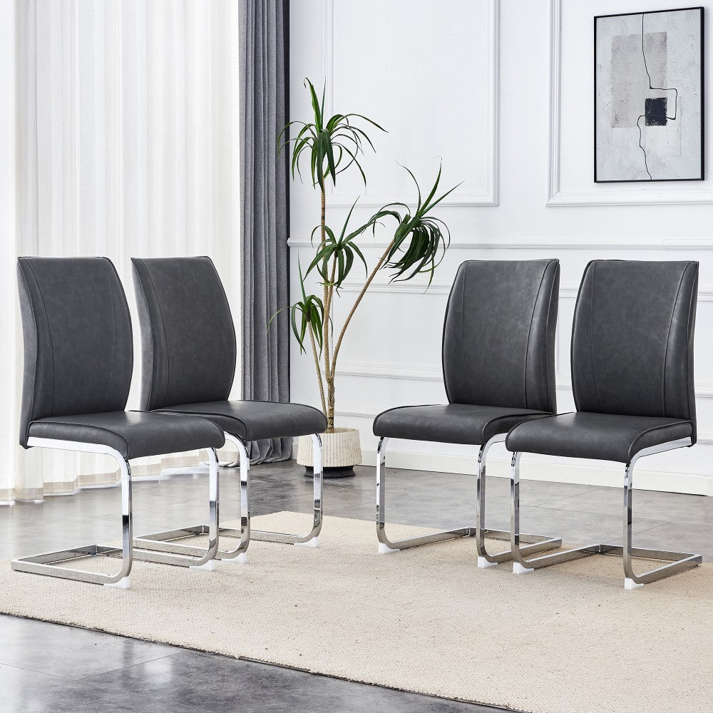 ya 28 Luxury Arch Chair Dark Gray Set of 4 PU Material Arched Silver Metal Legs
