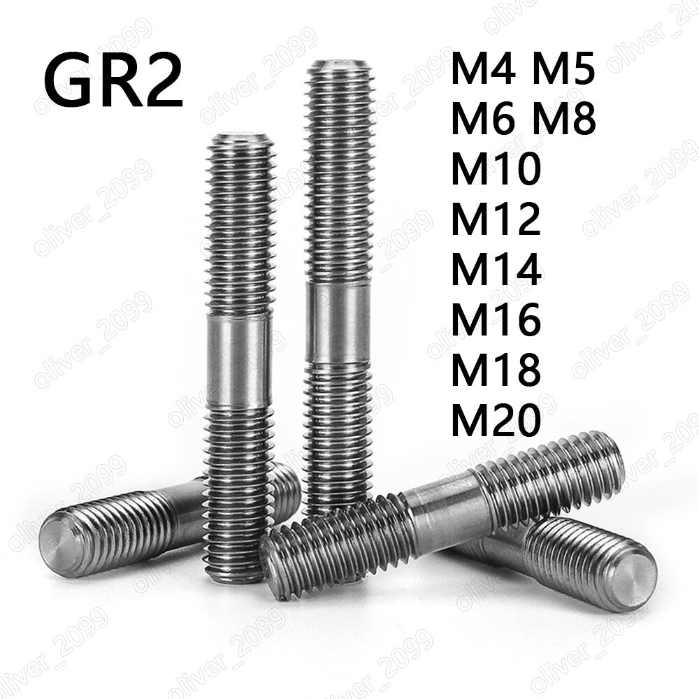 Titanium GR2 Double End Studs Rods Clamping Type M4 M5 M6 M8 M10 M12 M14 M16 M20