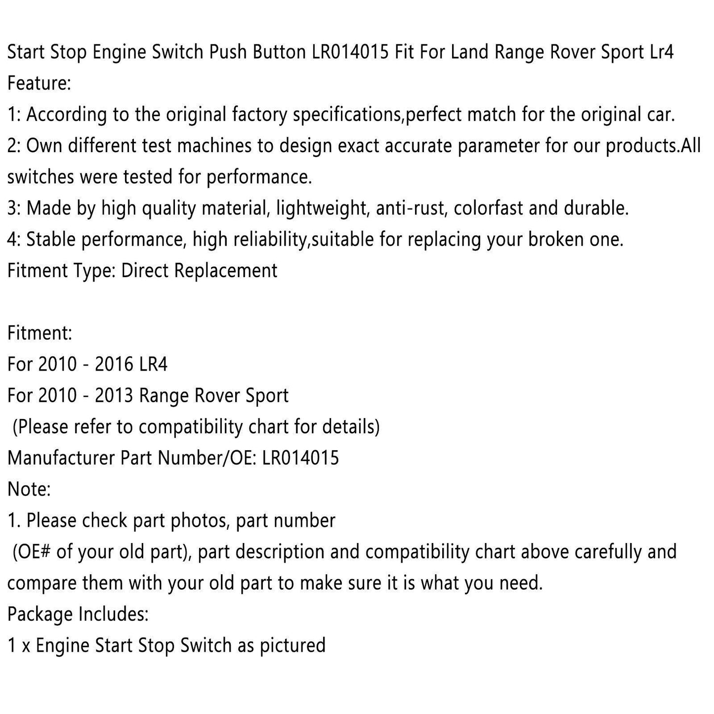 ya 1 8.5.3 Start Stop Engine Switch Push Button LR014015 Fits Land for Range Rover Sport LR4